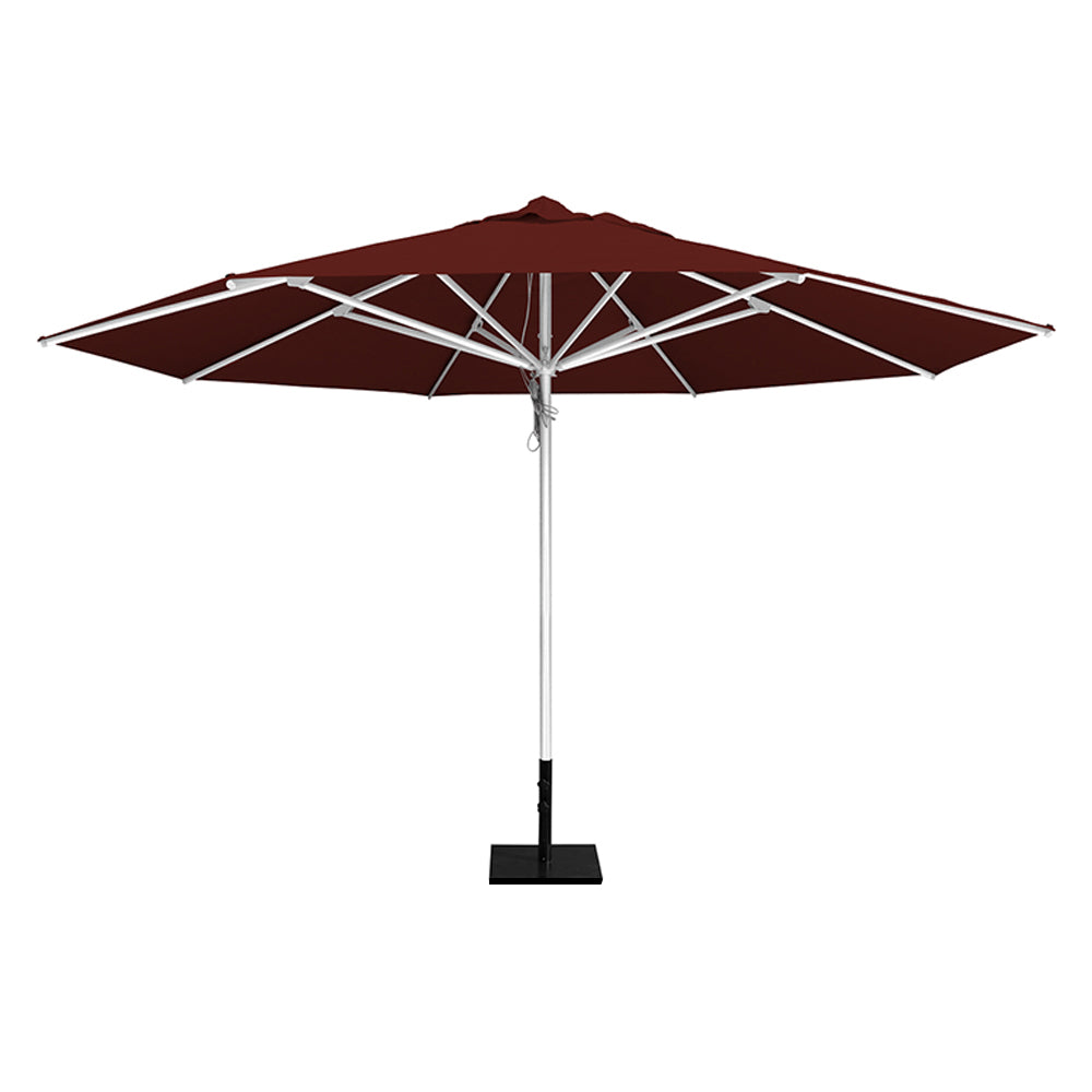 Terracotta 13' saville octagonal outdoor umbrella featuring a white frame and 50lb Base Plate by Extreme Canopy