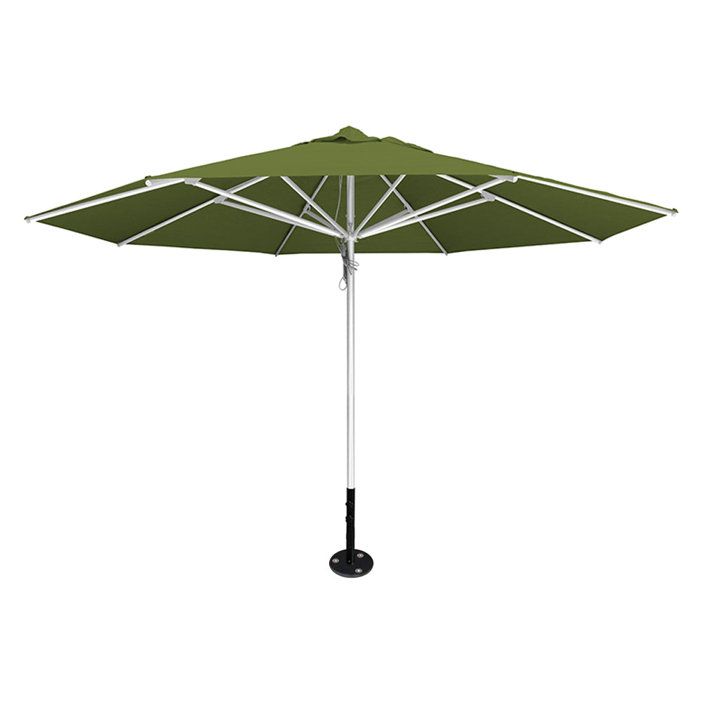 Pistachio 13' saville octagonal outdoor umbrella featuring a silver frame and inground base by Extreme Canopy