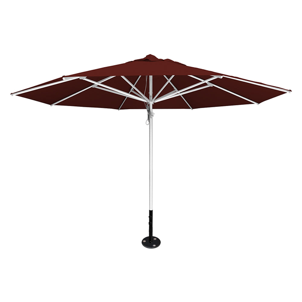 Terracotta 13' saville octagonal outdoor umbrella featuring a silver frame and inground base by Extreme Canopy