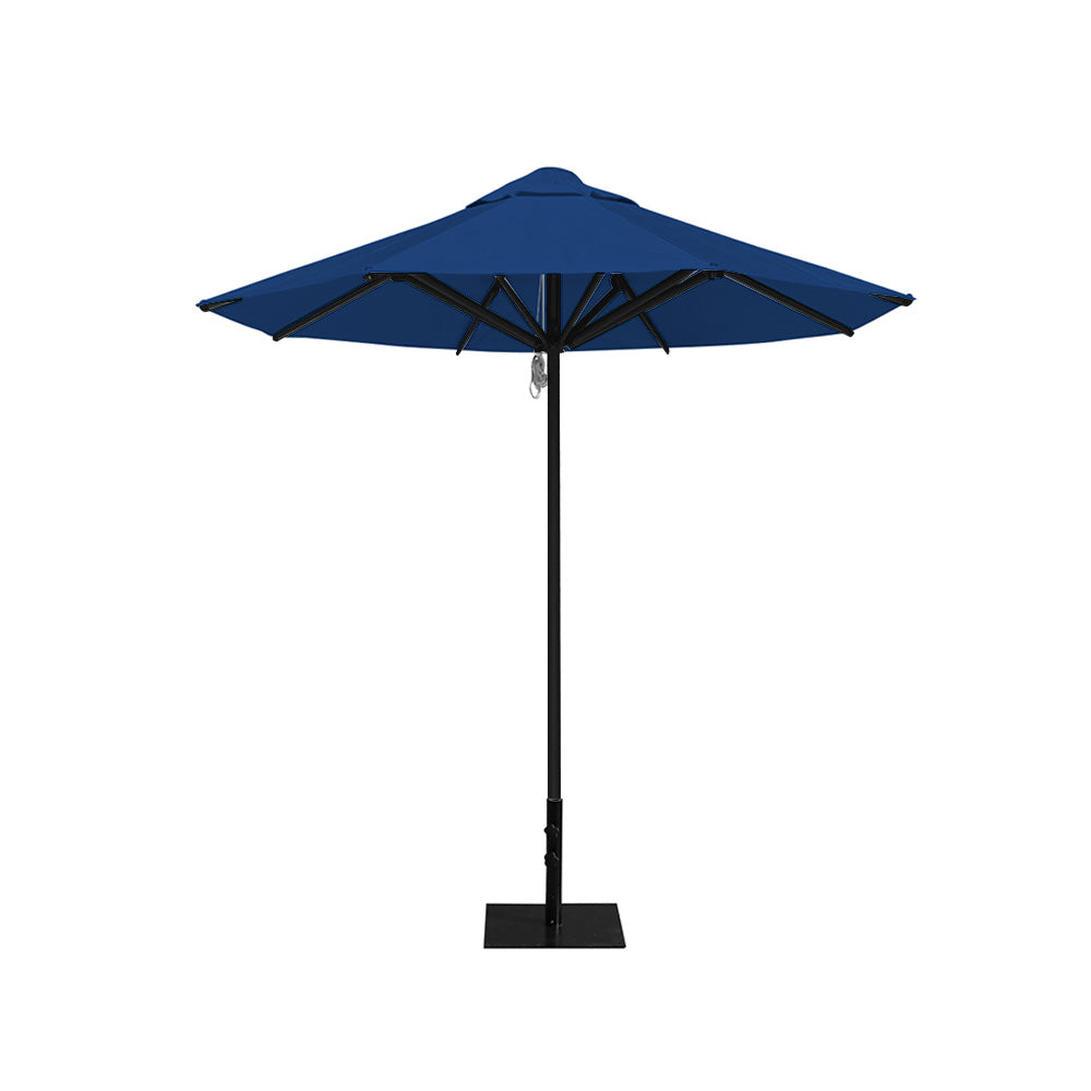 8' Saville octagonal outdoor umbrella from Extreme Canopy with pacific blue canopy, durable black frame, and 26 lb steel base for stability.