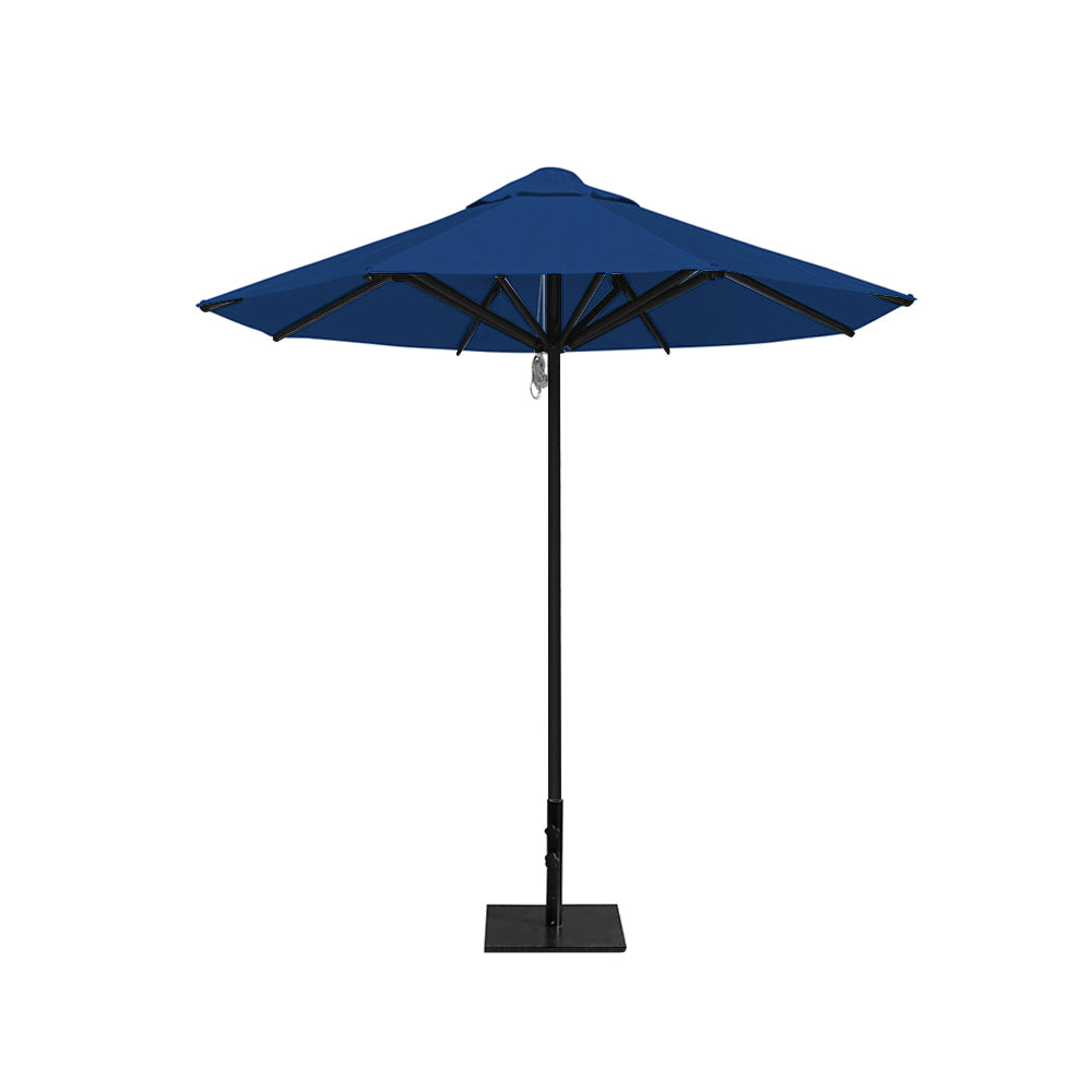 8' Saville octagonal outdoor umbrella from Extreme Canopy with pacific blue canopy, durable black frame, and 50lb steel base for stability.