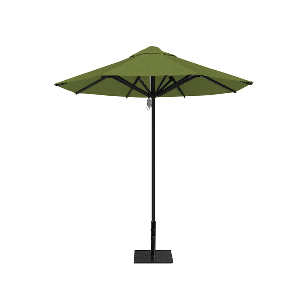 8' Saville octagonal outdoor umbrella from Extreme Canopy with pistachio canopy, durable black frame, and 50lb steel base for stability.