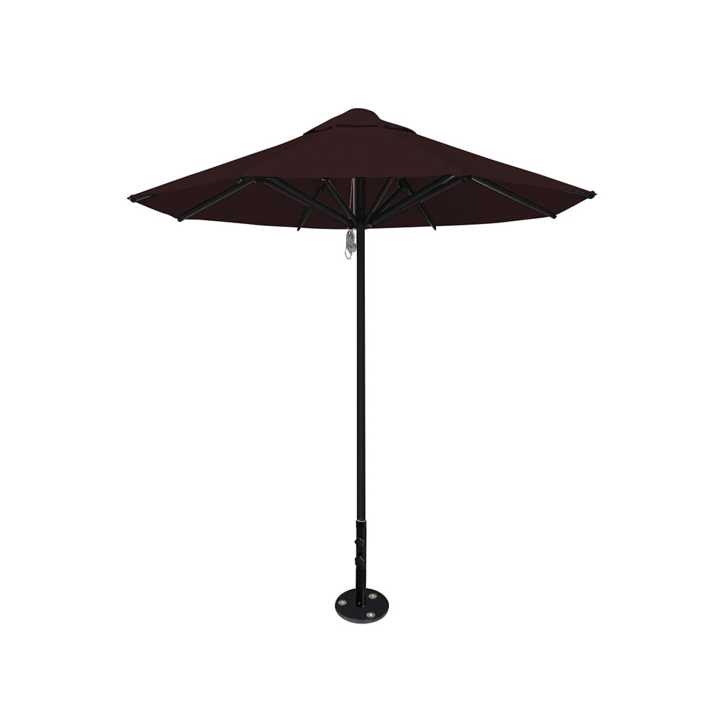 8' Saville octagonal outdoor umbrella from Extreme Canopy with brown canopy, durable black frame, and inground base.