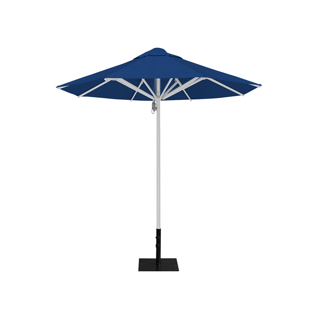 8' Saville octagonal outdoor umbrella from Extreme Canopy with pacific blue canopy, durable silver frame, and 26lb base plate for stability.
