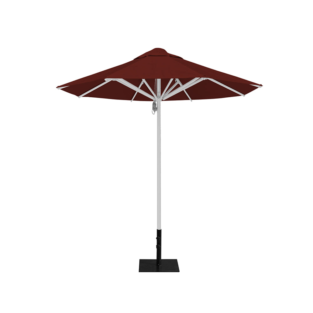 8' Saville octagonal outdoor umbrella from Extreme Canopy with terracotta canopy, durable silver frame, and 26lb base plate for stability.