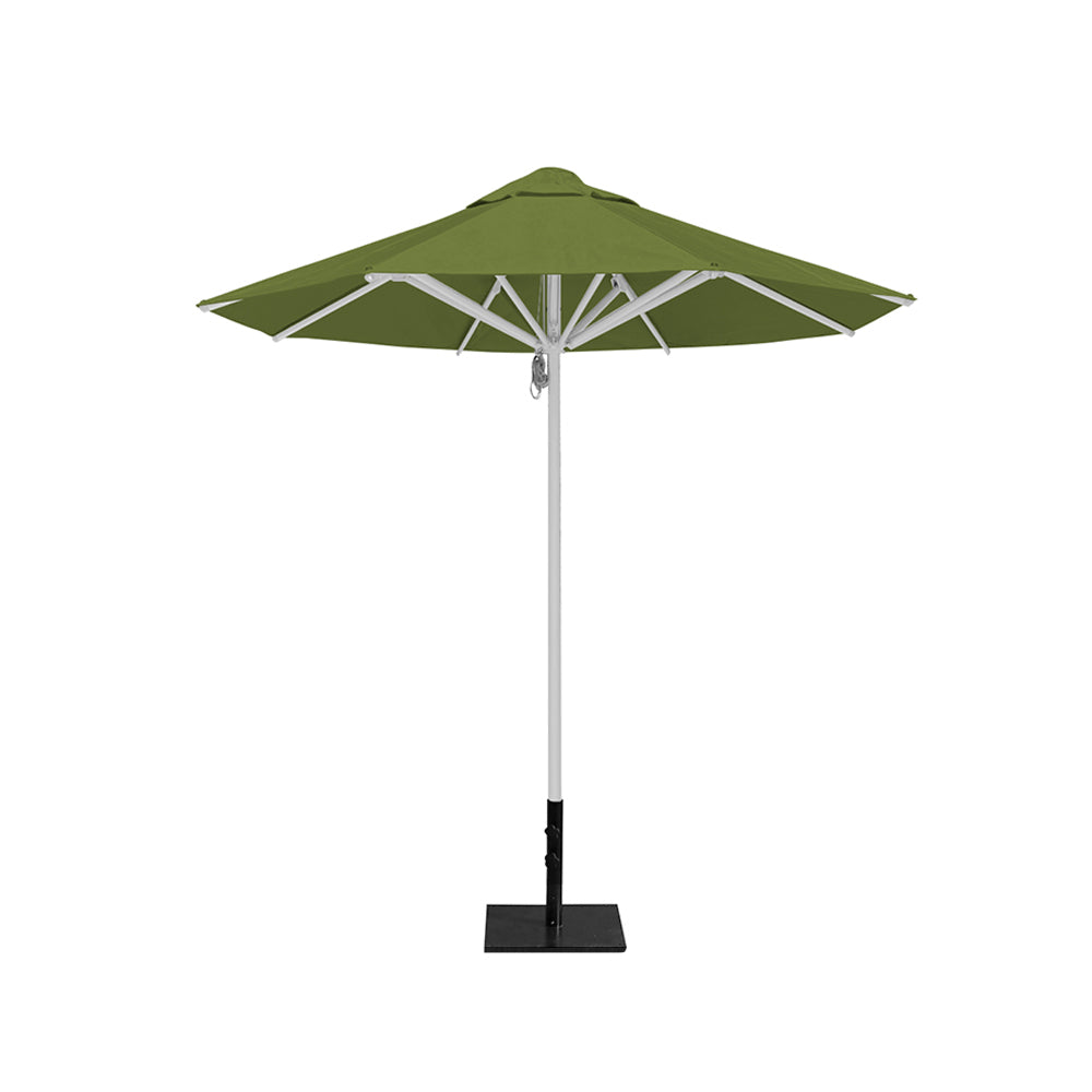 8' Saville octagonal outdoor umbrella from Extreme Canopy with pistachio canopy, durable silver frame, and 50lb steel base for stability.