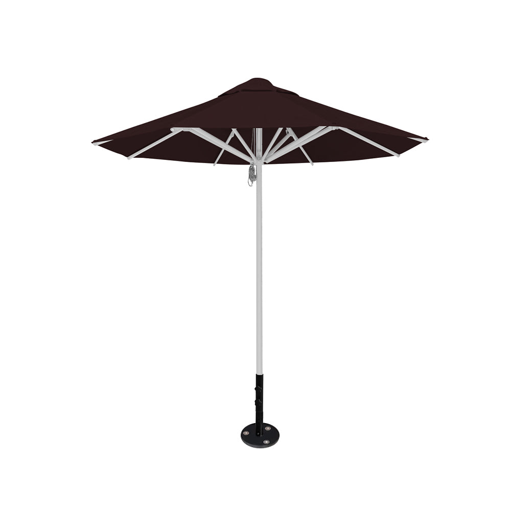 8' Saville octagonal outdoor umbrella from Extreme Canopy with brown canopy, durable silver frame, and inground base.