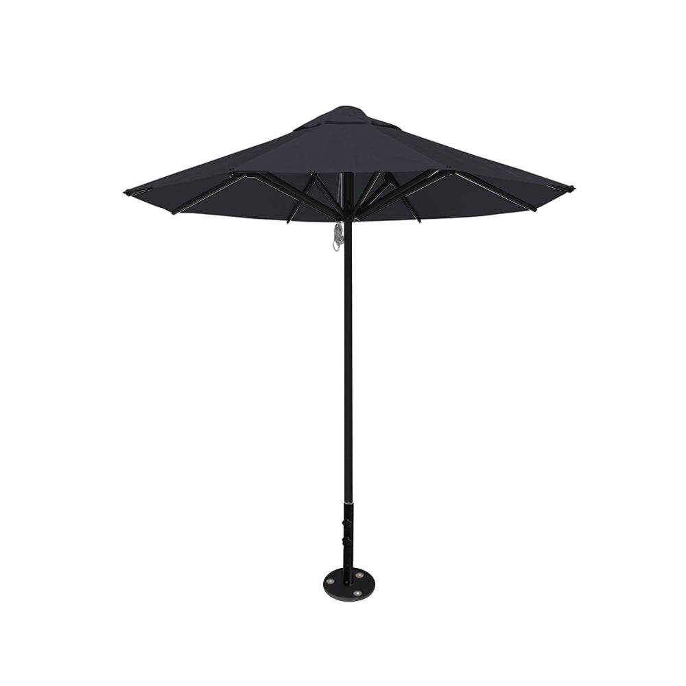 8' Saville octagonal outdoor umbrella from Extreme Canopy with black canopy, durable black frame, and inground base.