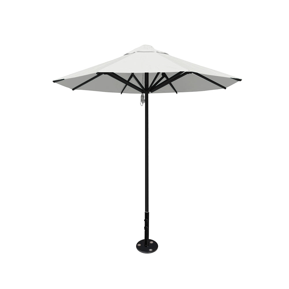8' Saville octagonal outdoor umbrella from Extreme Canopy with white canopy, durable black frame, and inground base.