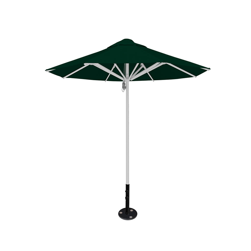 8' Saville octagonal outdoor umbrella from Extreme Canopy with forest green canopy, durable silver frame, and inground base.