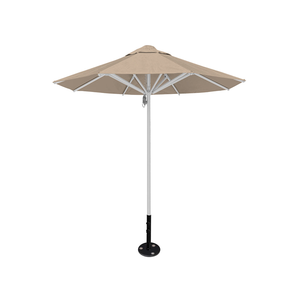 8' Saville octagonal outdoor umbrella from Extreme Canopy with linen canopy, durable silver frame, and inground base.