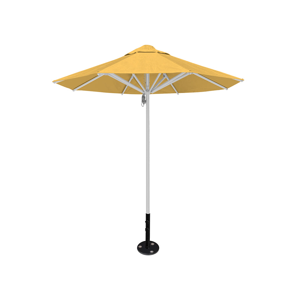8' Saville octagonal outdoor umbrella from Extreme Canopy with sunflower canopy, durable silver frame, and inground base.