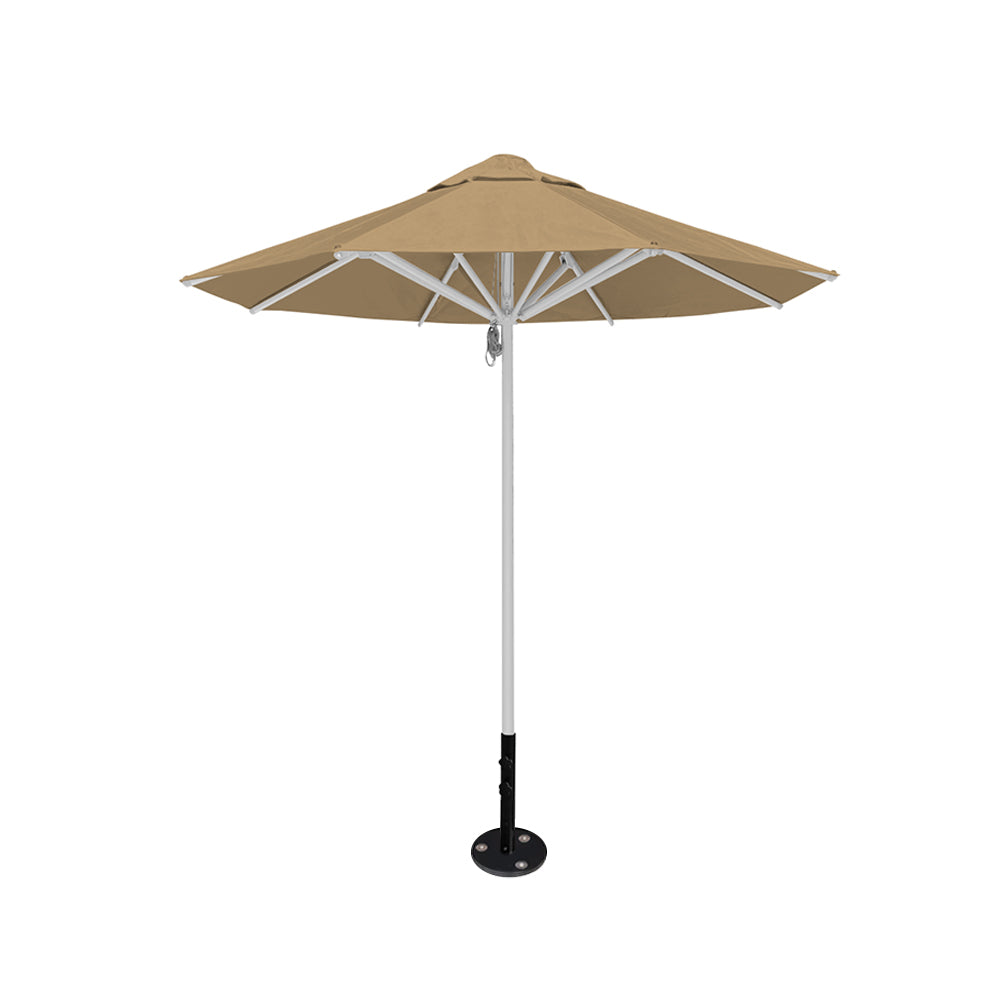 8' Saville octagonal outdoor umbrella from Extreme Canopy with toast canopy, durable silver frame, and inground base.