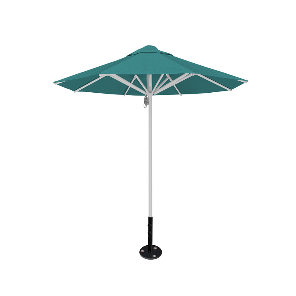 8' Saville octagonal outdoor umbrella from Extreme Canopy with turquoise canopy, durable silver frame, and inground base.