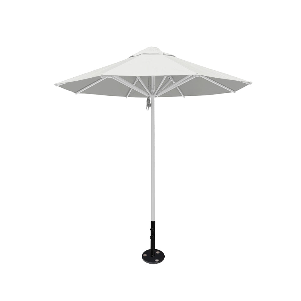 8' Saville octagonal outdoor umbrella from Extreme Canopy with white canopy, durable silver frame, and inground base.