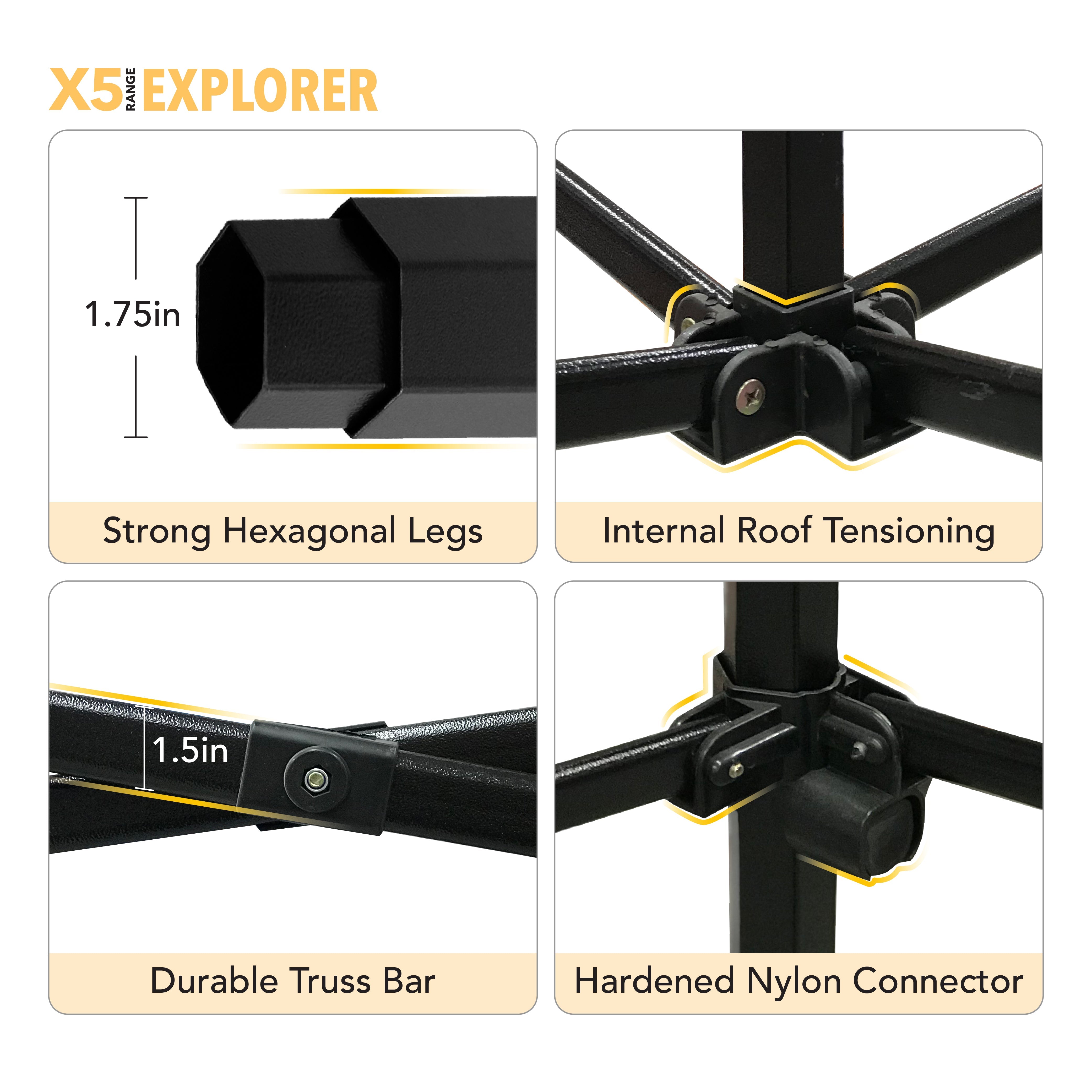 X5 Explorer Custom Canopy Tent - Frame Specification