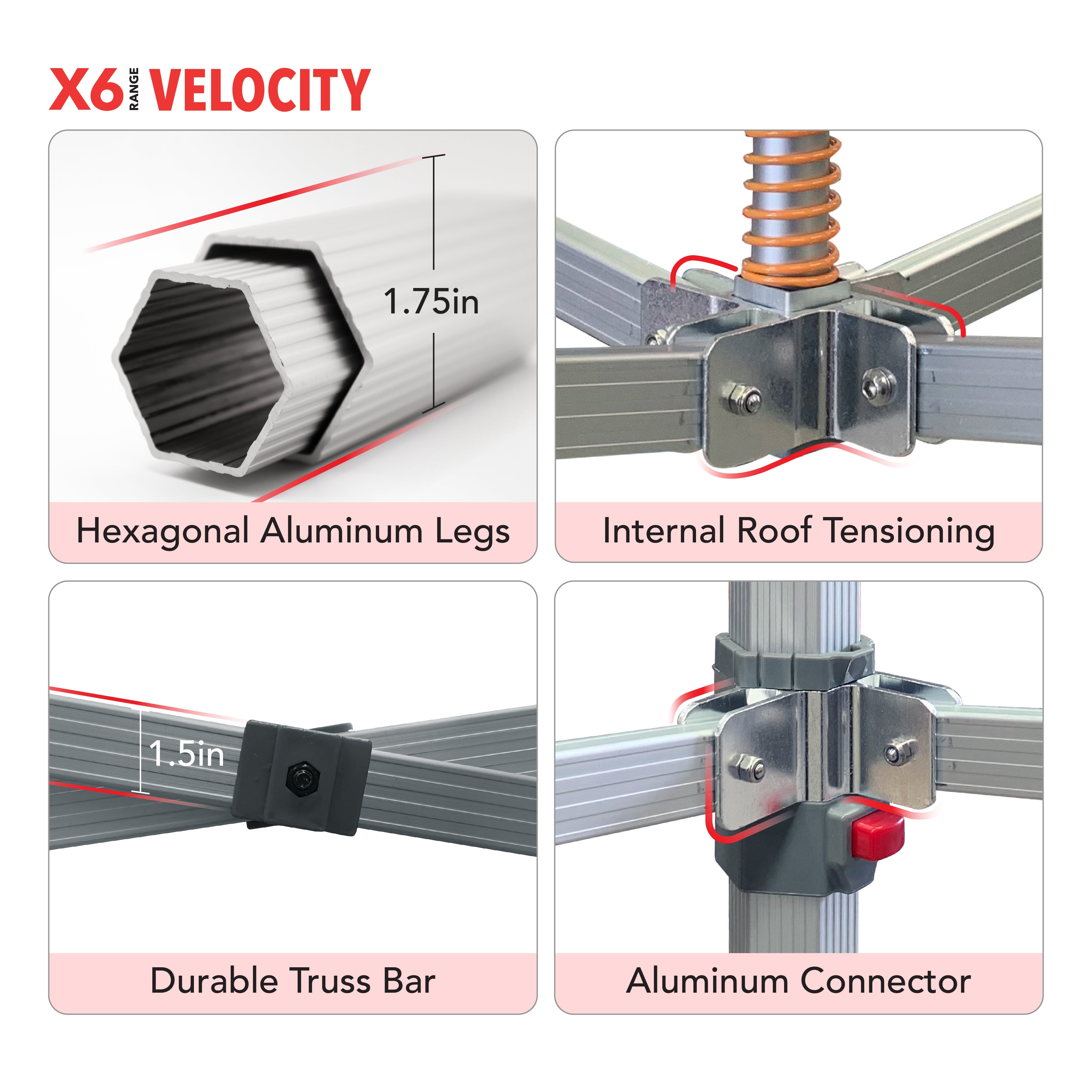 X6 Velocity Custom Canopy Tent - Frame Specification