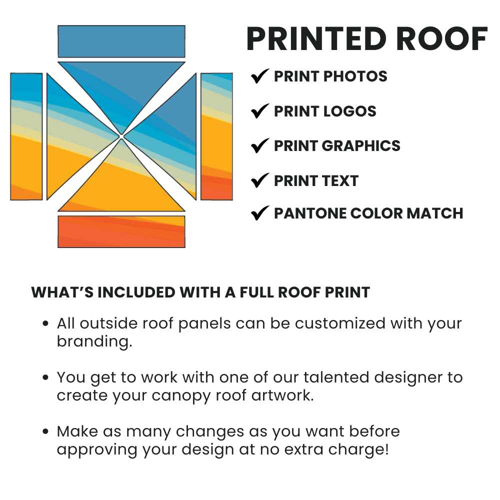 What you can includes in Printed Roof - Photos, Logos, Graphics, Text, Pantone Color Match