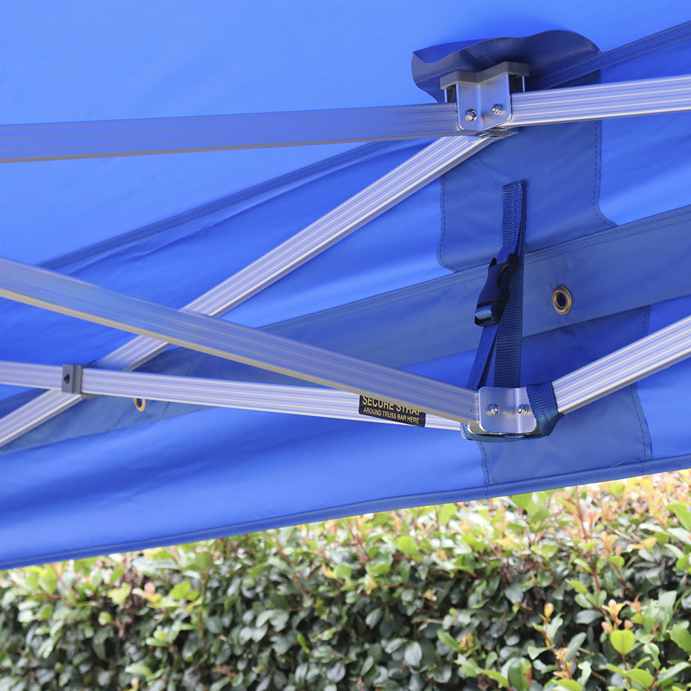 Extruded aluminum connectors ensure solid leg and truss bar connections.