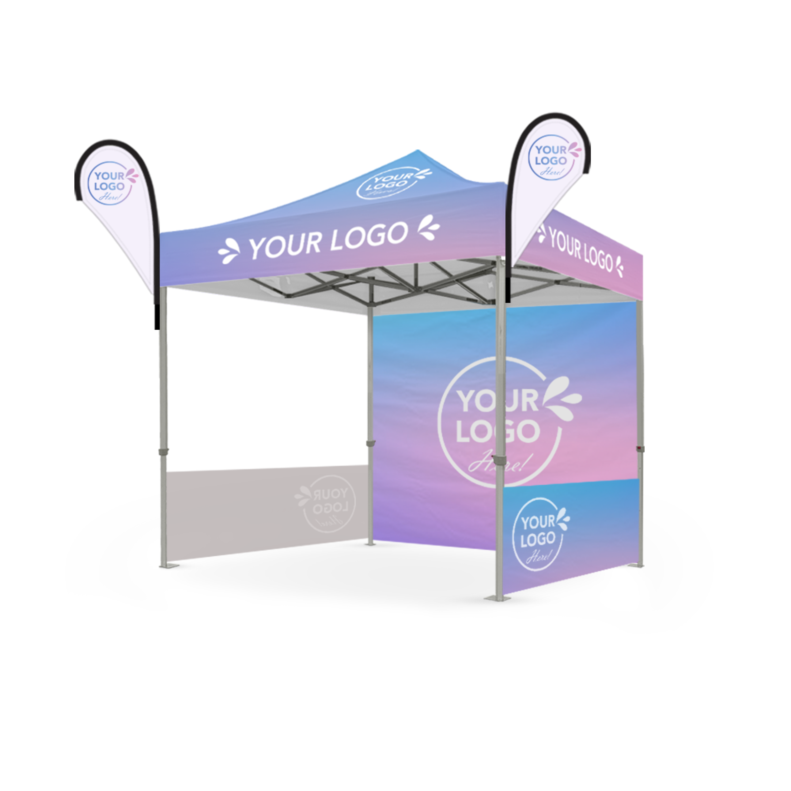 8' x 8' Custom Canopy Executive Display Package includes Roof, Full Walls, Half Walls and Wave Flags