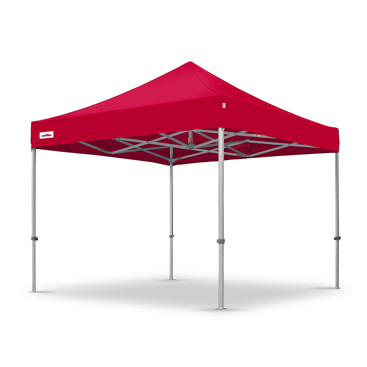 Heavy-duty 10x10 ft red X7 Tectonic canopy with tall 29-inch extended legs and a robust aluminum structure.