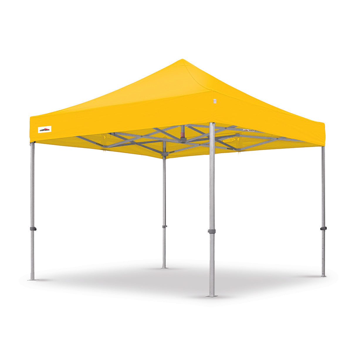 Yellow 10x10 ft X7 Tectonic pop-up tent featuring a strong aluminum frame and elevated 29-inch leg height.