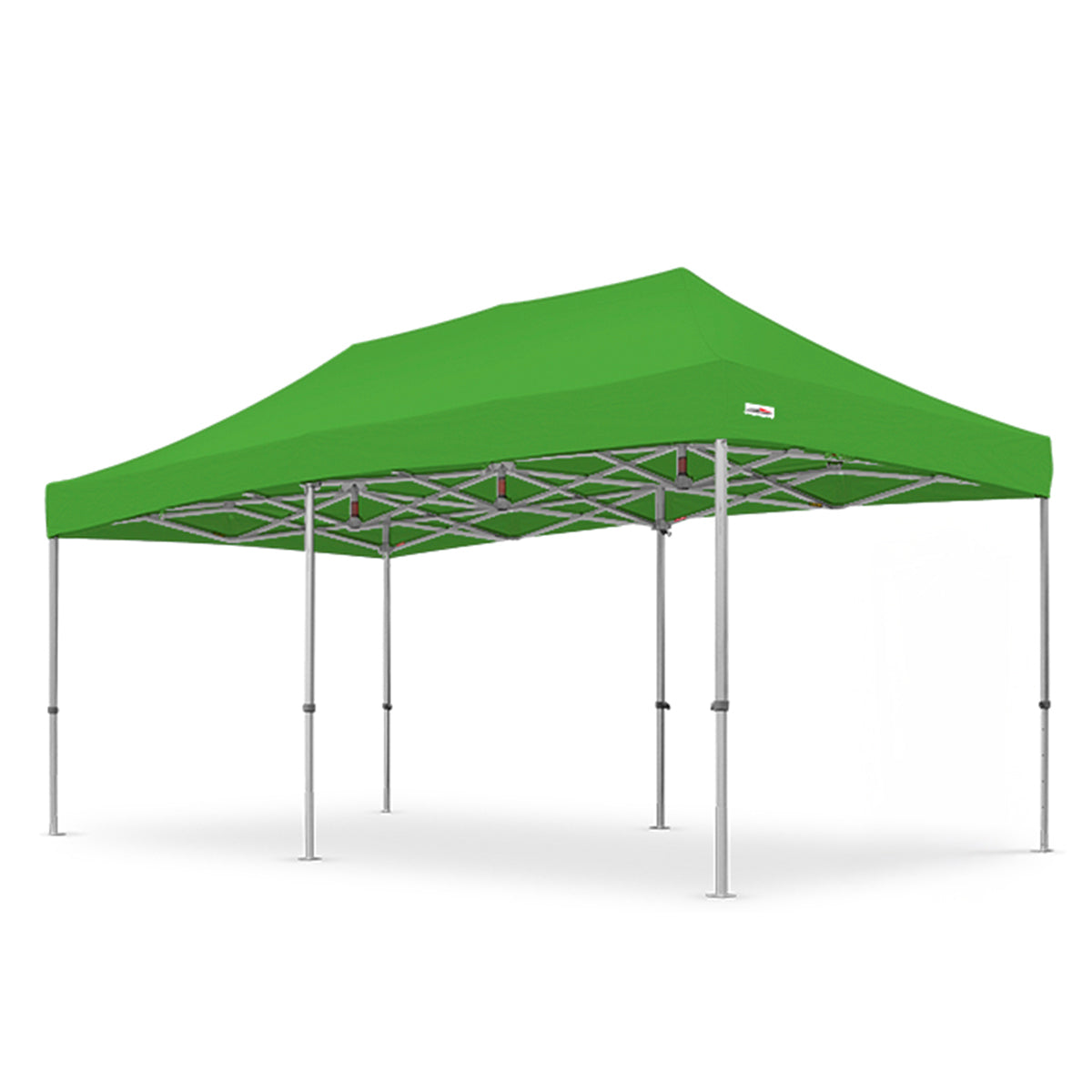 Vibrant apple-colored 10x20ft X7 Tectonic canopy with reinforced aluminum support and tall 29-inch extended legs
