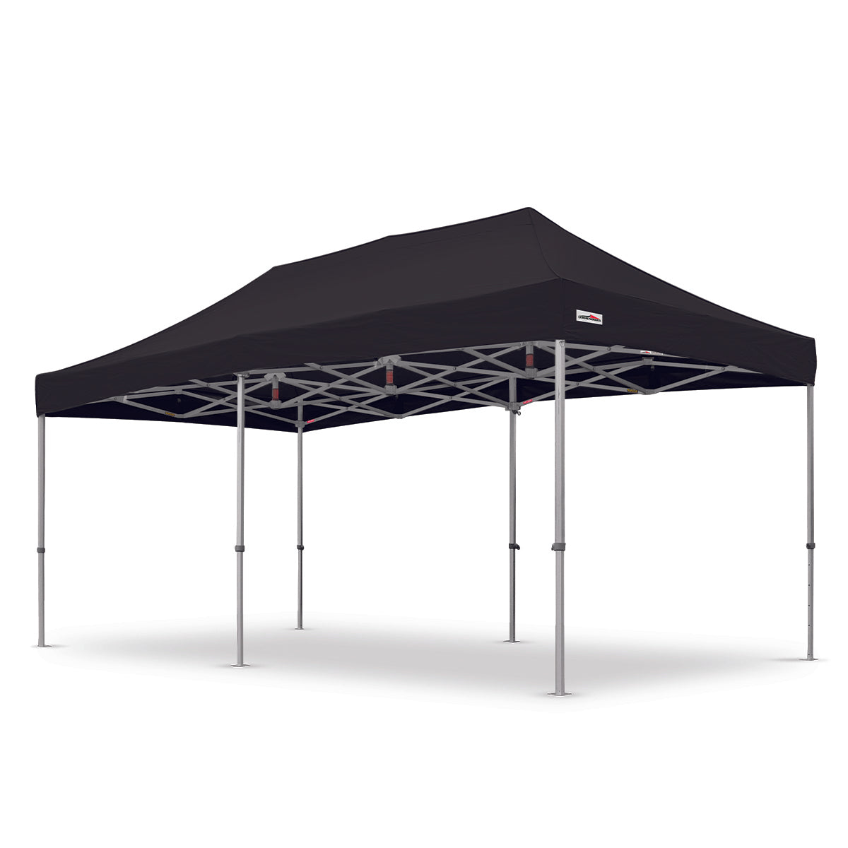 Durable 10x20ft black pop-up canopy from the X7 Tectonic range, built with a strong aluminum frame and 29-inch extended legs.