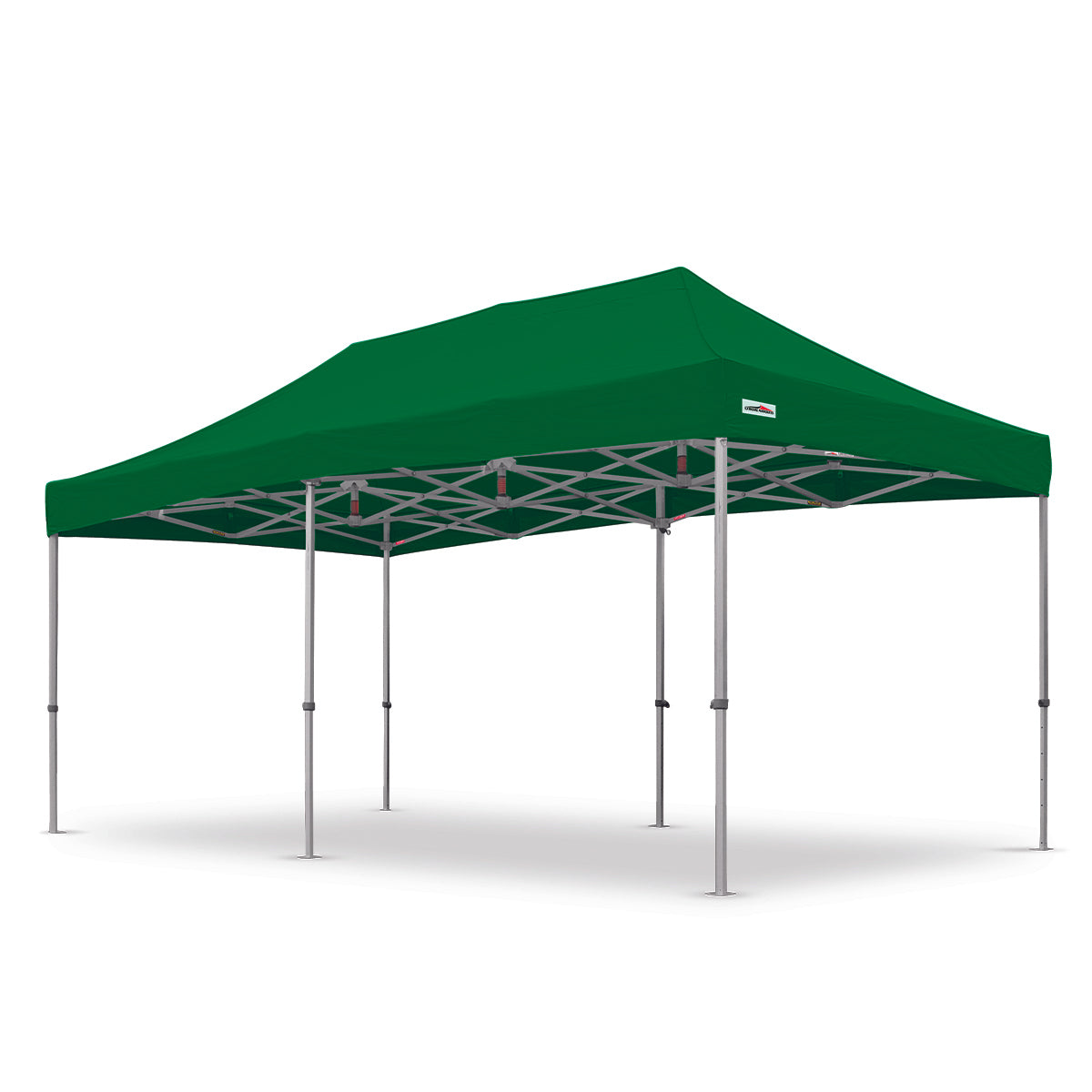 Green 10x20ft X7 Tectonic canopy featuring a robust aluminum structure and 29-inch extended legs for added height and stability