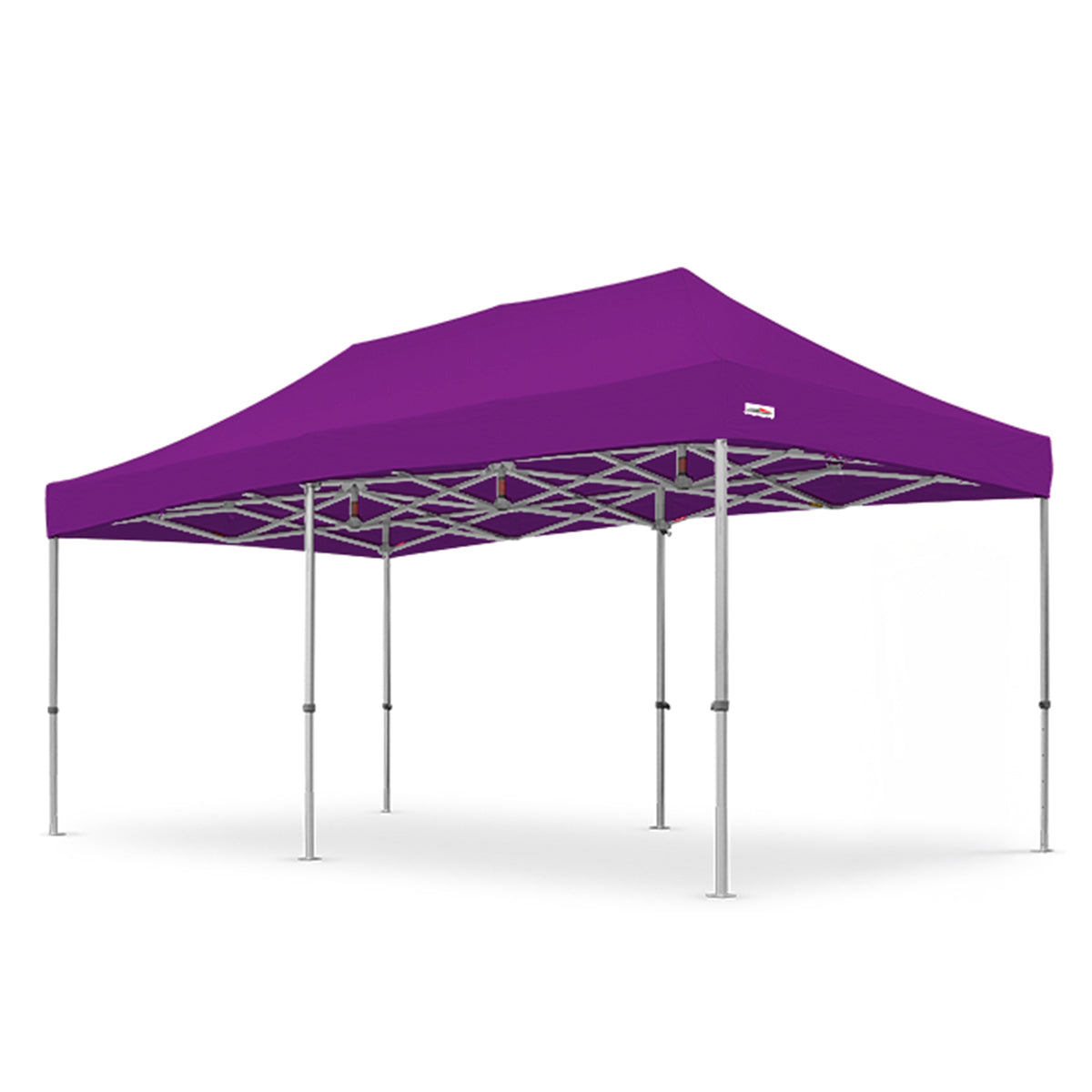 Purple 10x20ft X7 Tectonic canopy tent featuring a reinforced aluminum frame and high 29-inch extended legs