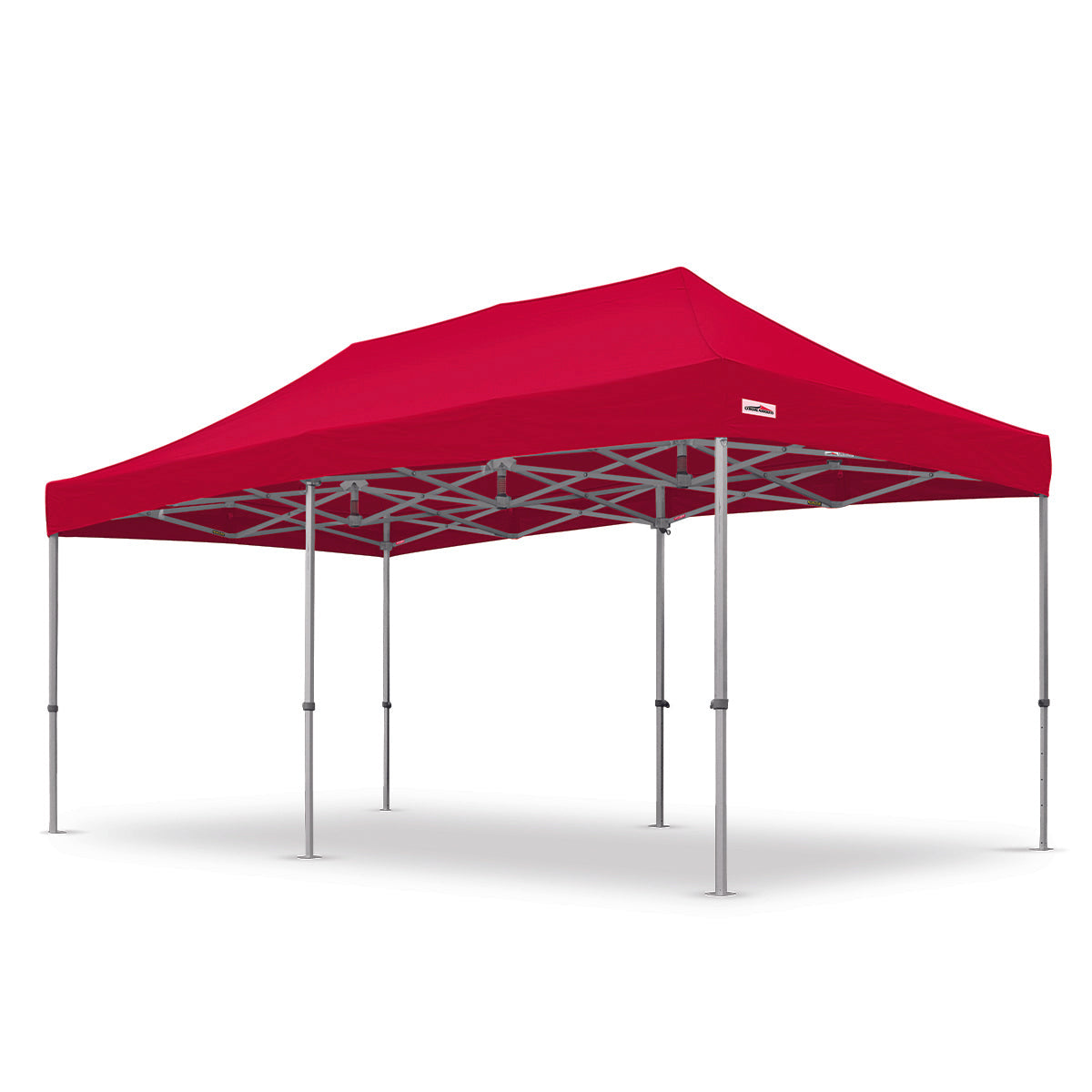 Heavy-duty red 10x20ft pop-up canopy in the X7 Tectonic series, designed with reinforced aluminum framing and tall 29-inch legs