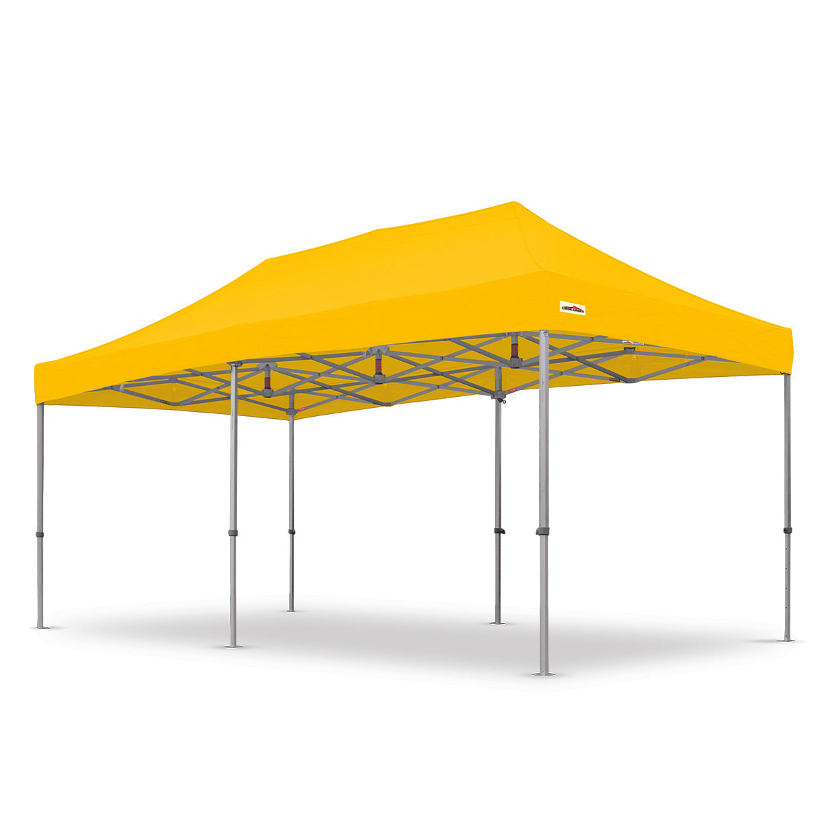 Bright yellow 10x20ft X7 Tectonic canopy equipped with a sturdy aluminum frame and 29-inch extended legs for reliable support