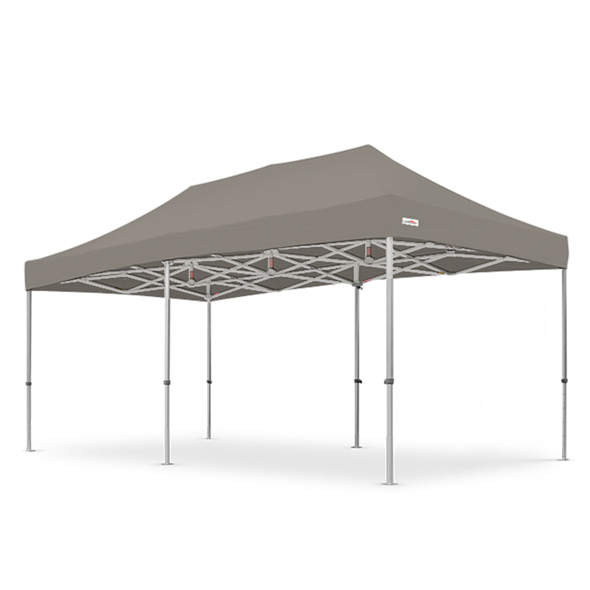 Fossil-toned 10x20ft canopy from the X7 Tectonic collection, built with reinforced aluminum framing and 29-inch extended legs