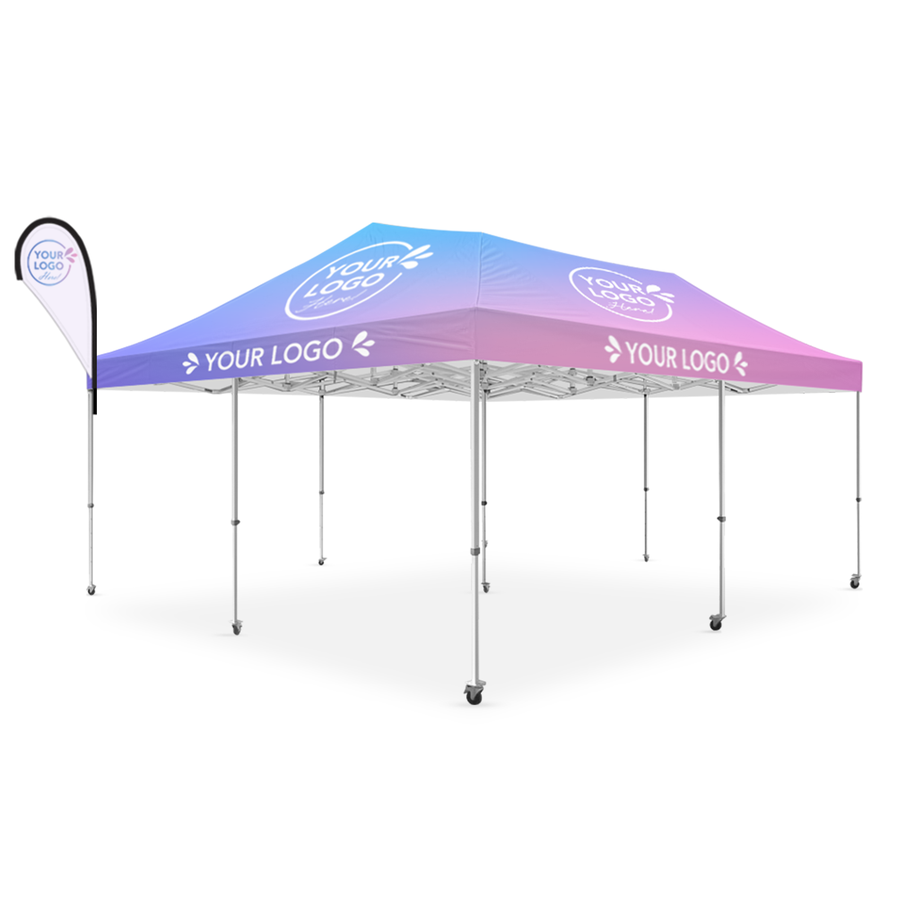 20x20 Custom Canopy Flag Boost Package Includes Printed Full Roof, and Printed Small Promotional Flag
