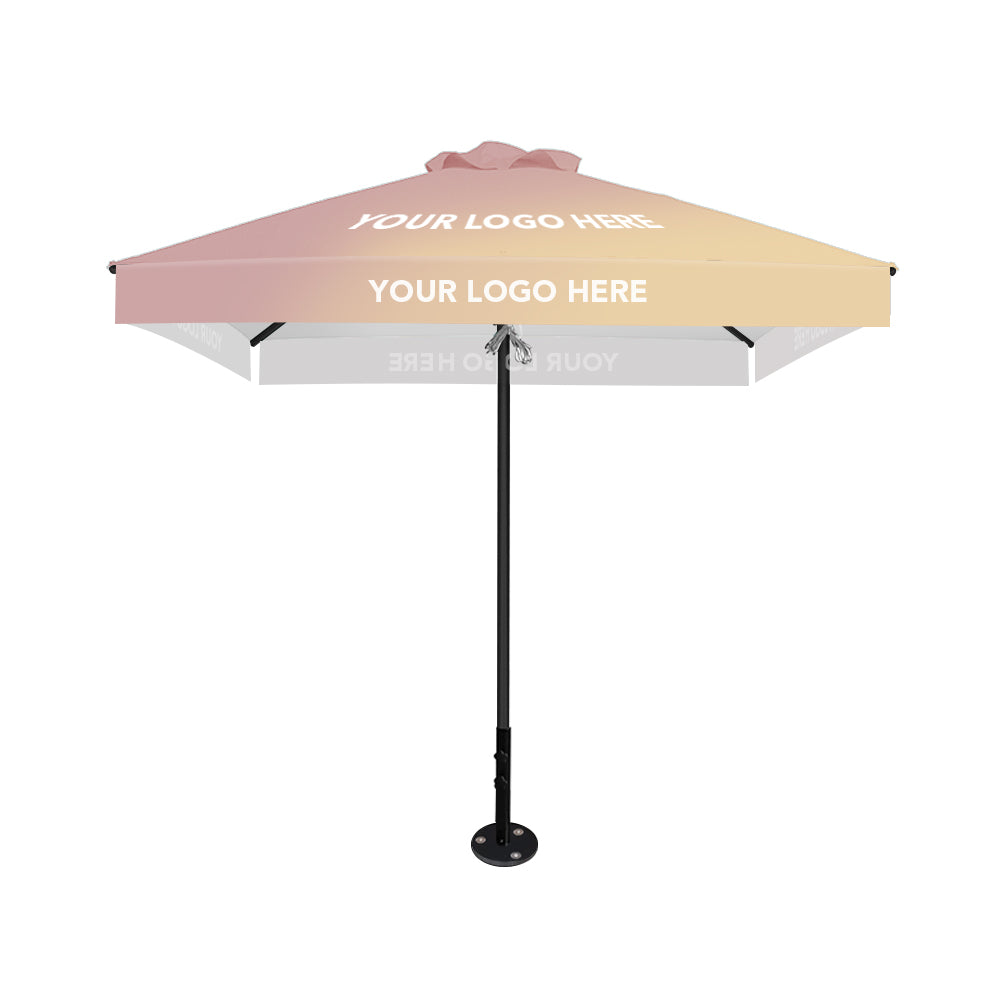 custom logo patio table umbrella 8' x 8' Custom Saville Square | Umbrellas