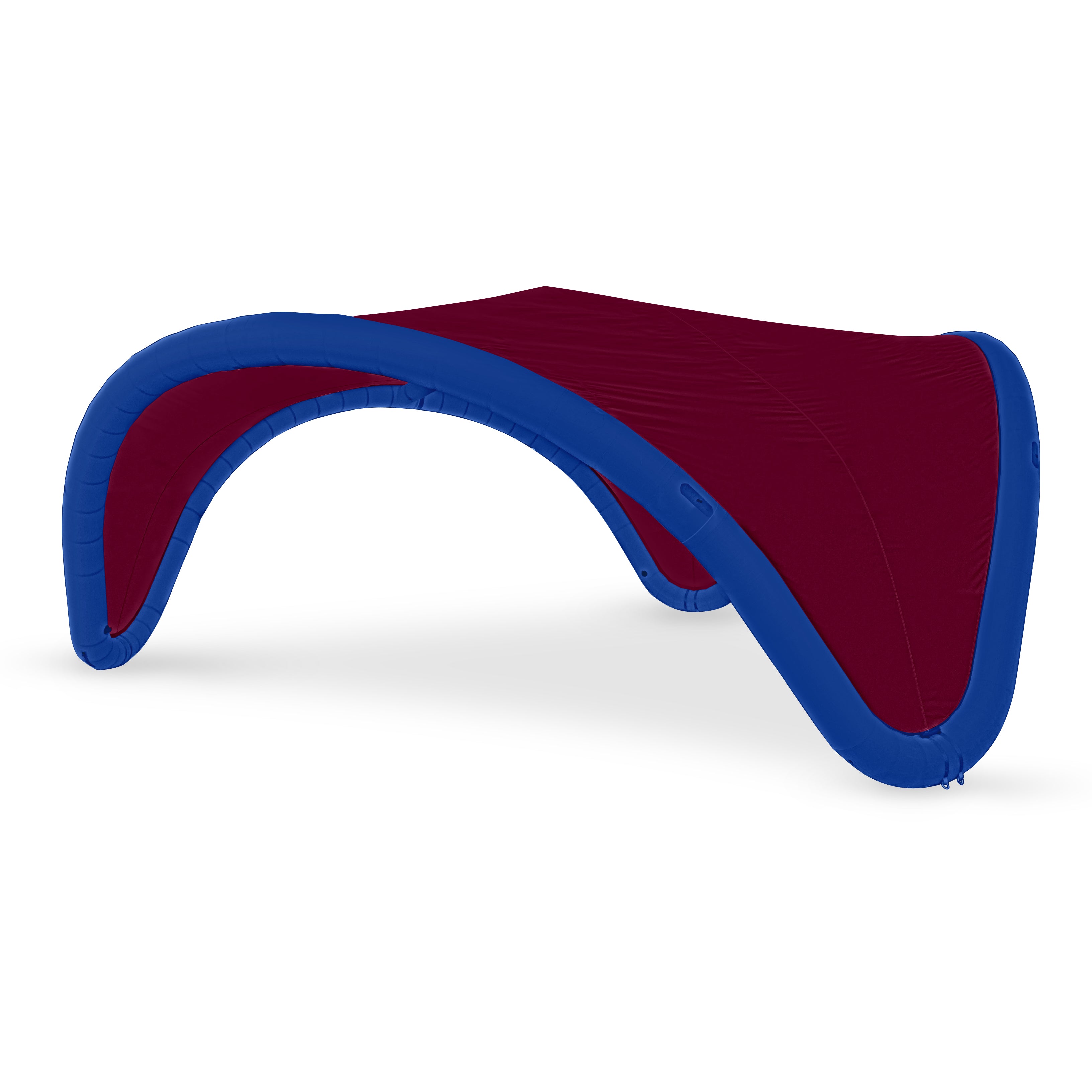 22' Omega inflatable canopy with blue curved frame and maroon fabric cover by Extreme Canopy