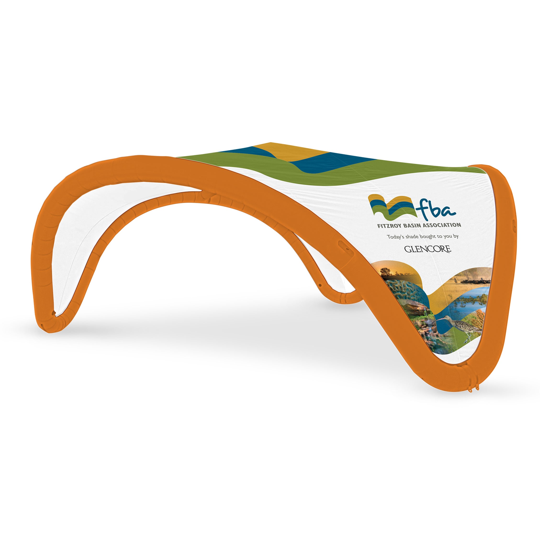 22' Omega inflatable custom canopy with orange frame and printed cover by Extreme Canopy 