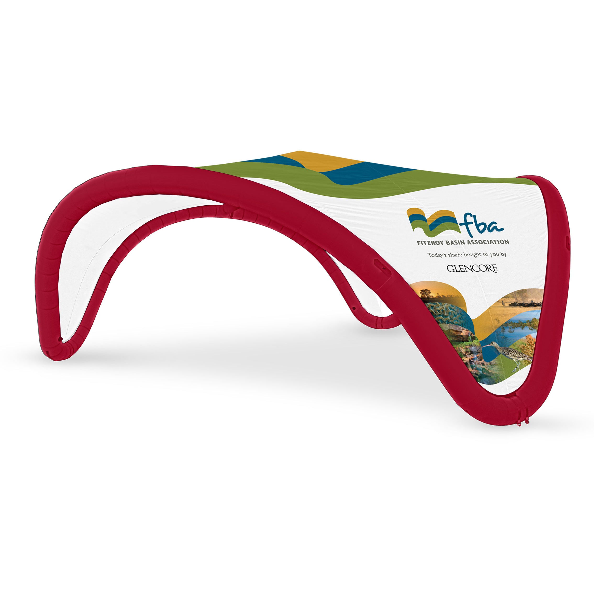 22' Omega inflatable custom canopy with red frame and printed cover by Extreme Canopy 