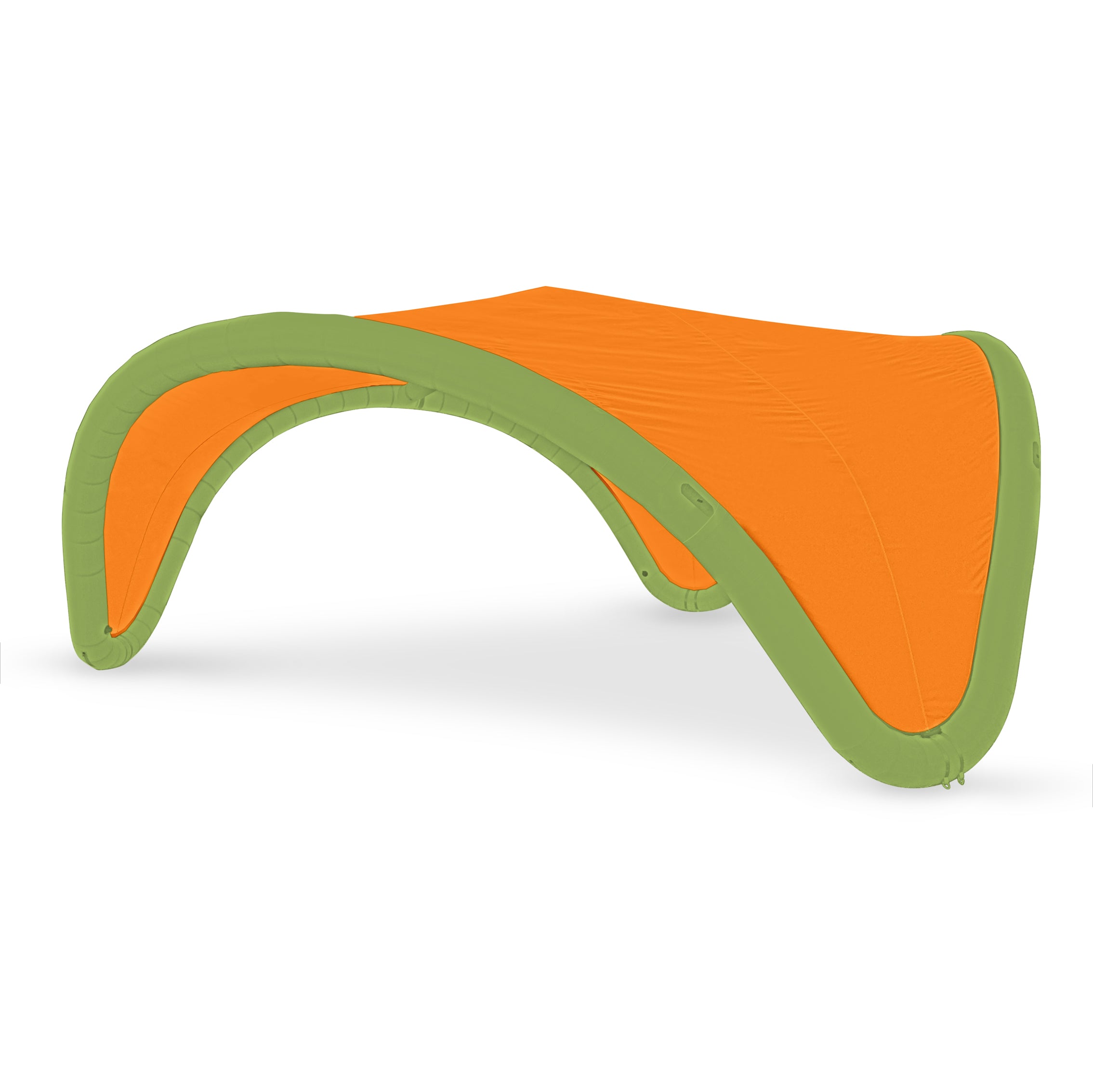 22' Omega inflatable canopy with green frame and orange fabric cover by Extreme Canopy