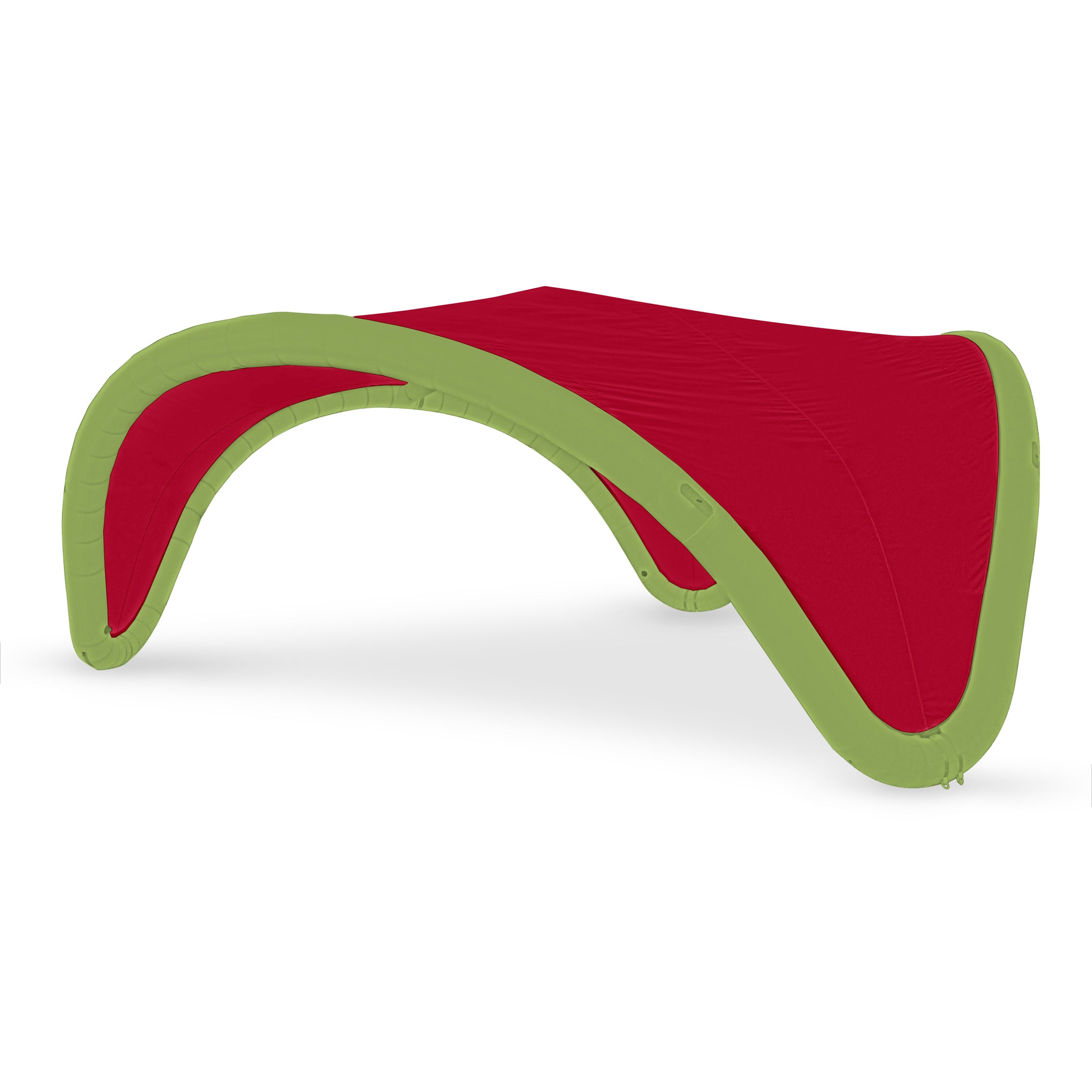22' Omega inflatable canopy with green frame and red fabric cover by Extreme Canopy