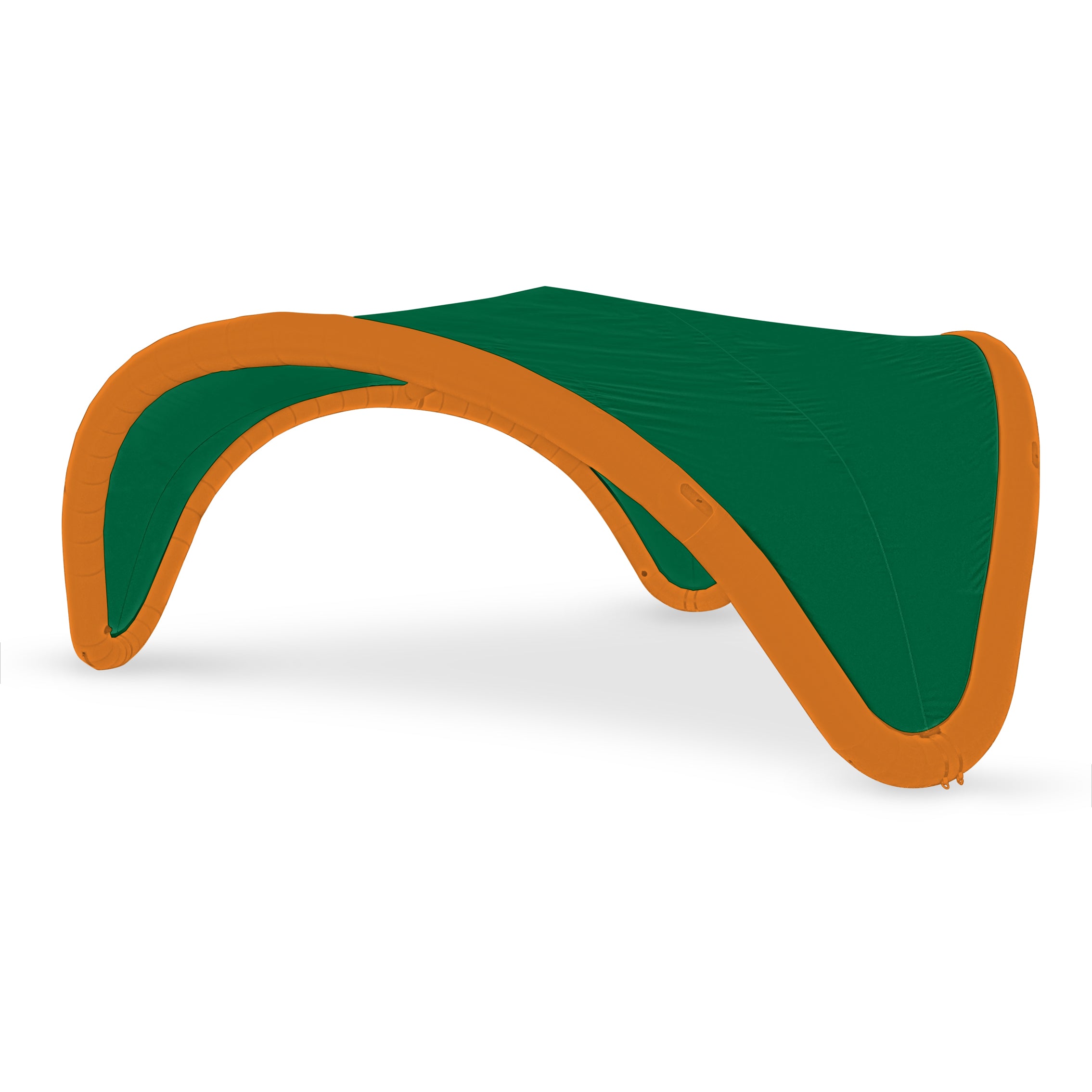 22' Omega inflatable canopy with orange frame and green fabric cover by Extreme Canopy