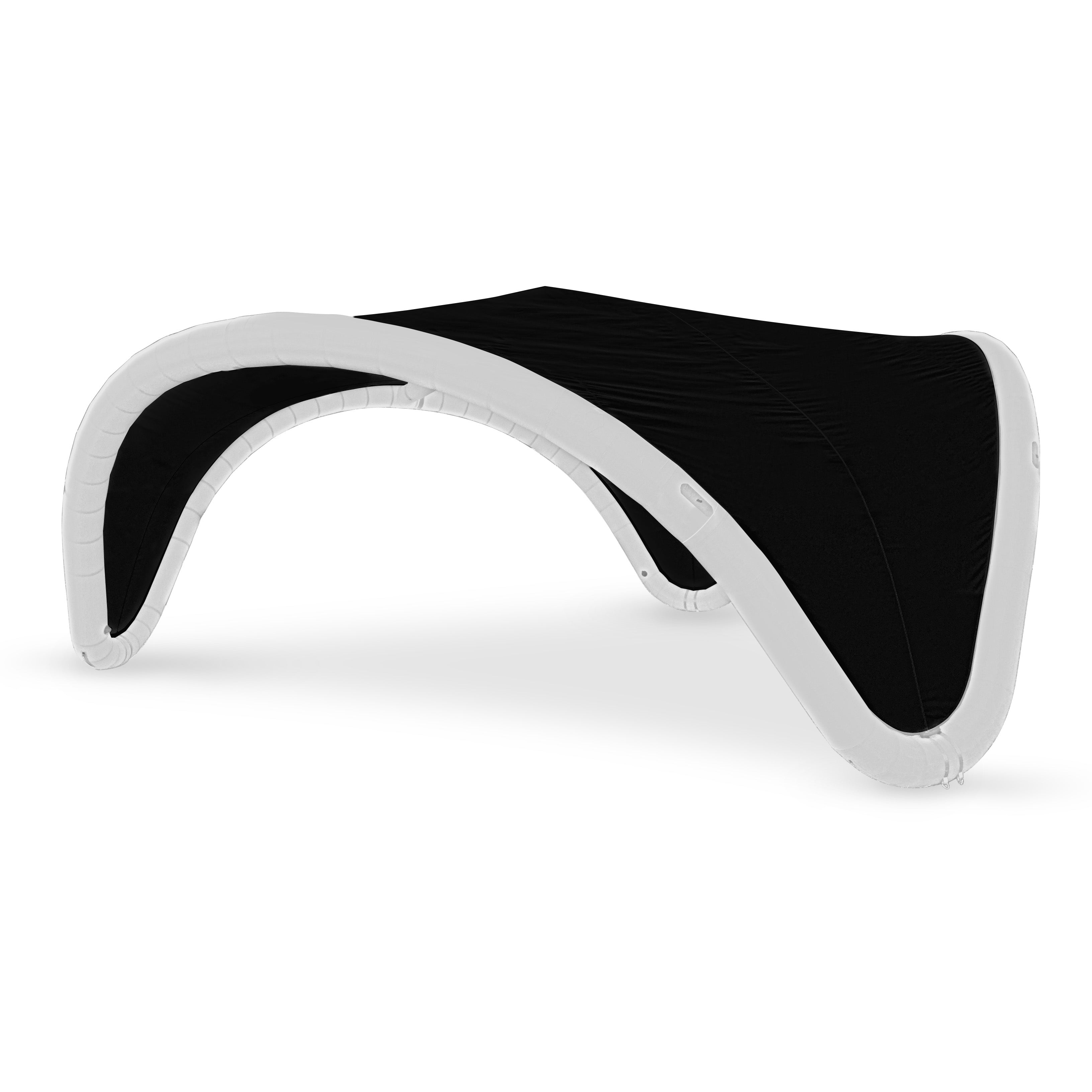 22' Omega inflatable canopy with white curved frame and black fabric cover by Extreme Canopy