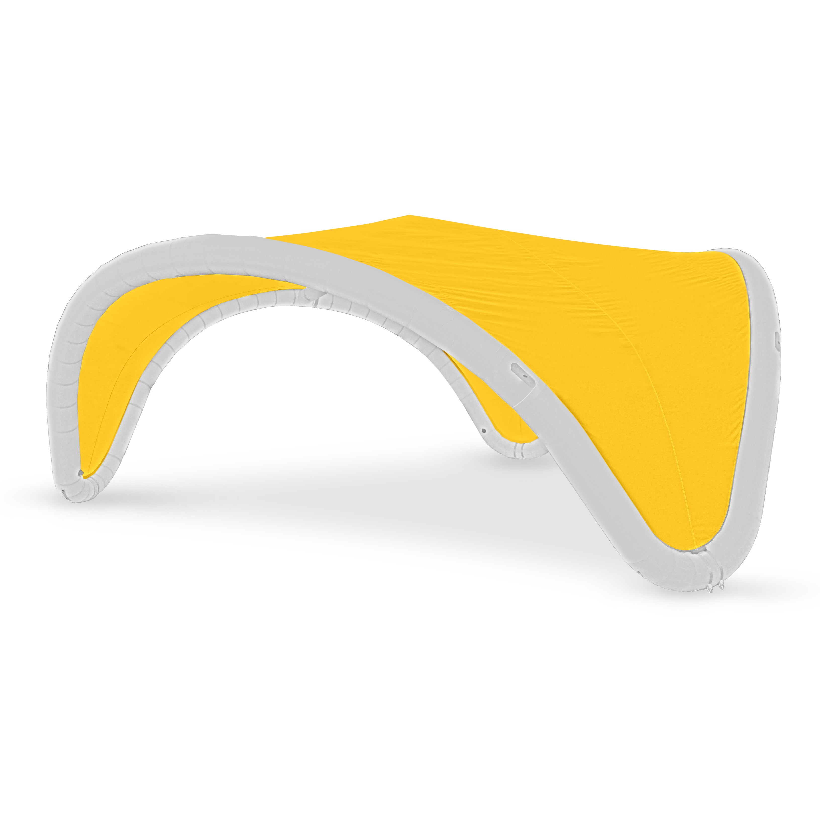 22' Omega inflatable canopy with white curved frame and yellow fabric cover by Extreme Canopy