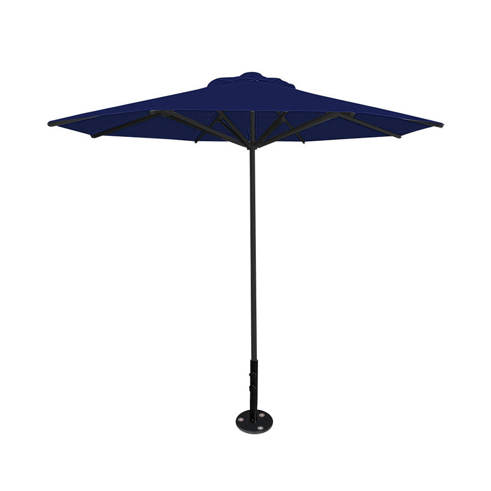 10' Saville octagonal umbrella by Extreme Canopy with navy canopy, black frame, and inground base plate