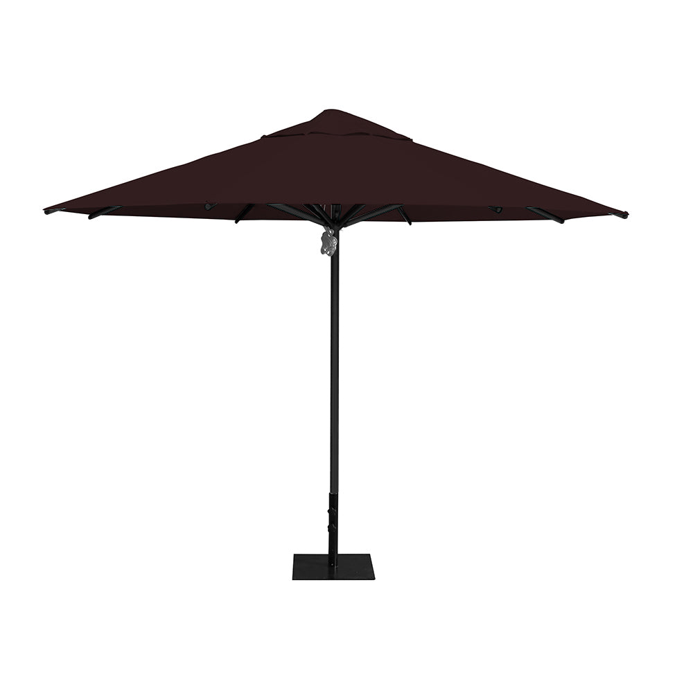 11' Saville octagonal umbrella by Extreme Canopy with brown canopy, blackframe, and 26lb steel base