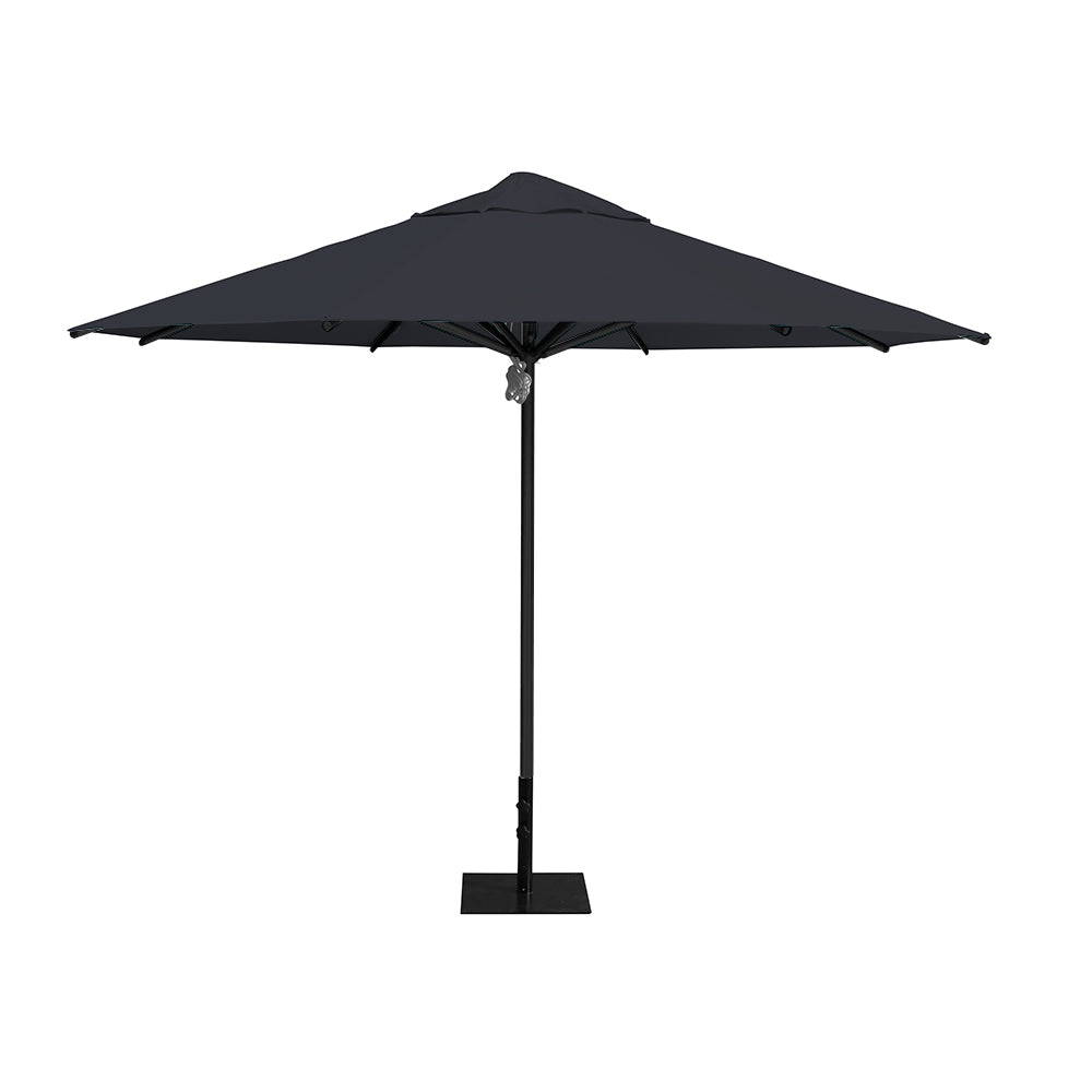 11' Saville octagonal umbrella by Extreme Canopy with charcoal canopy, black frame, and 26lb steel base