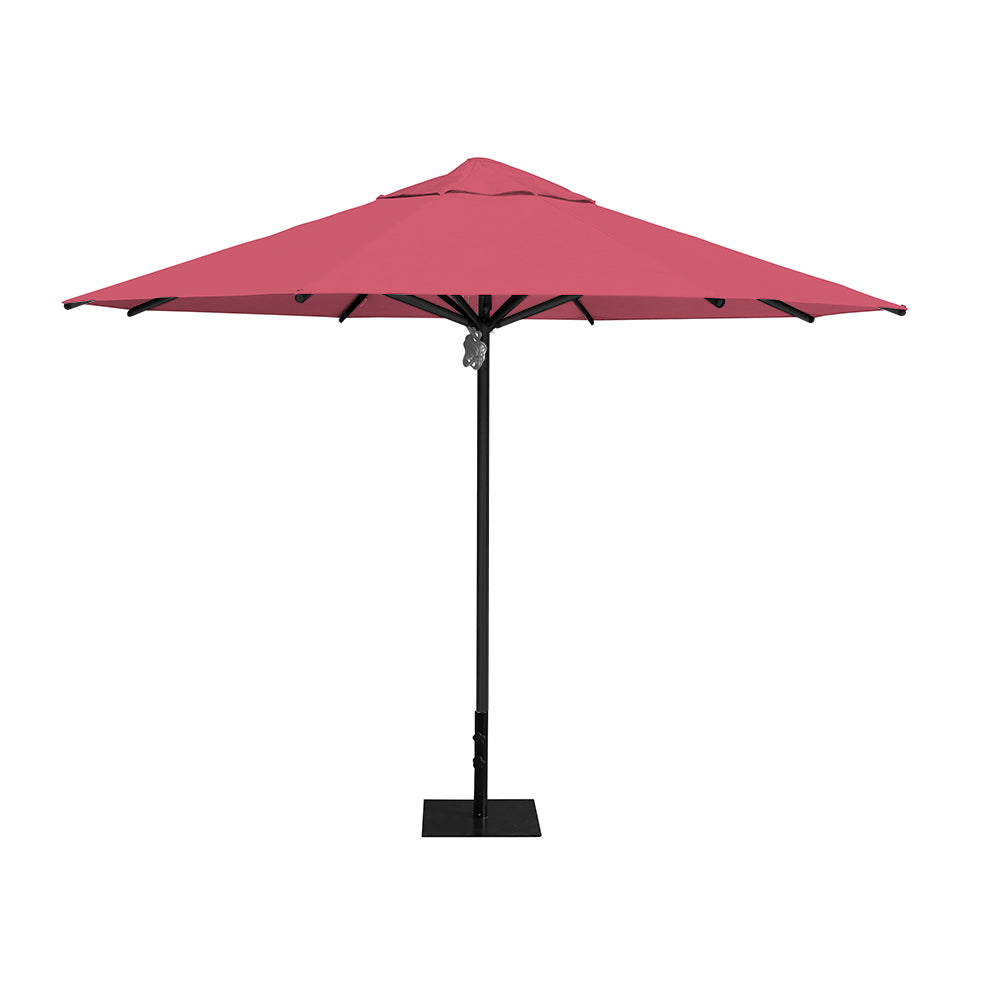 11' Saville octagonal umbrella by Extreme Canopy with coral canopy, black frame, and 26lb steel base