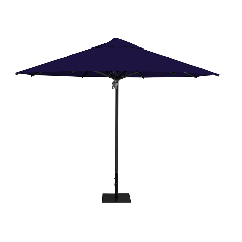 11' Saville octagonal umbrella by Extreme Canopy with navy canopy, black frame, and 26lb steel base