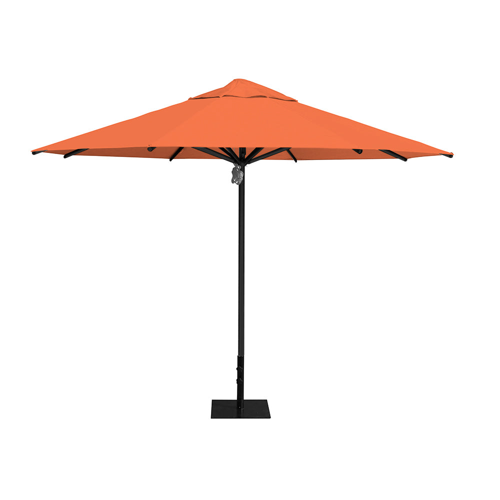 11' Saville octagonal umbrella by Extreme Canopy with orange canopy, black frame, and 26lb steel base