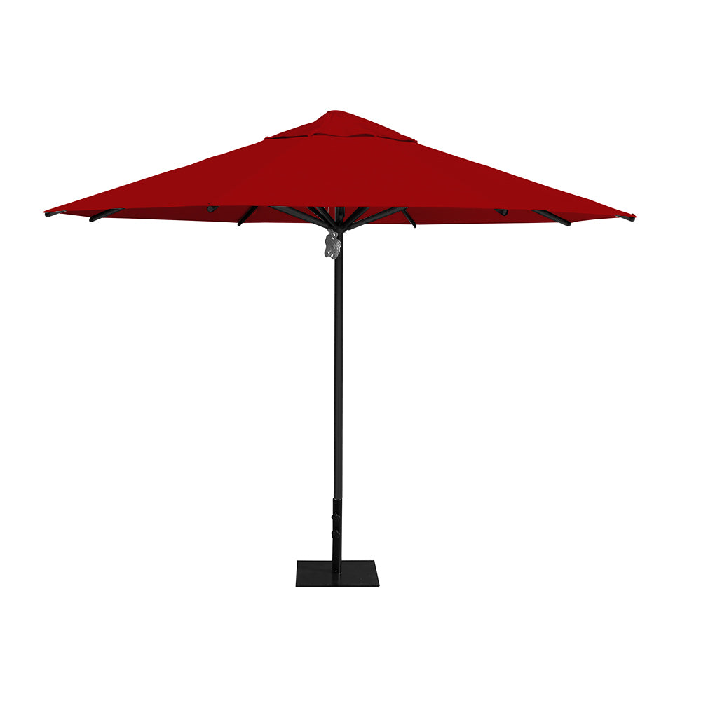 11' Saville octagonal umbrella by Extreme Canopy with red canopy, black frame, and 26lb steel base